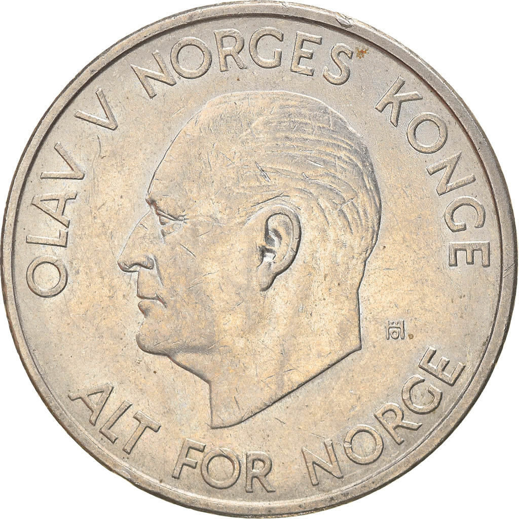 Moneda, Noruega, Olav V, 5 Kroner, 1964, MBC, Cobre - níquel, KM:412