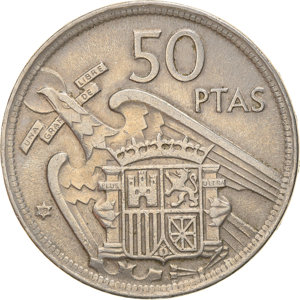 Coin, Spain, Caudillo and regent, 50 Pesetas, 1958, EF(40-45), Copper-nickel