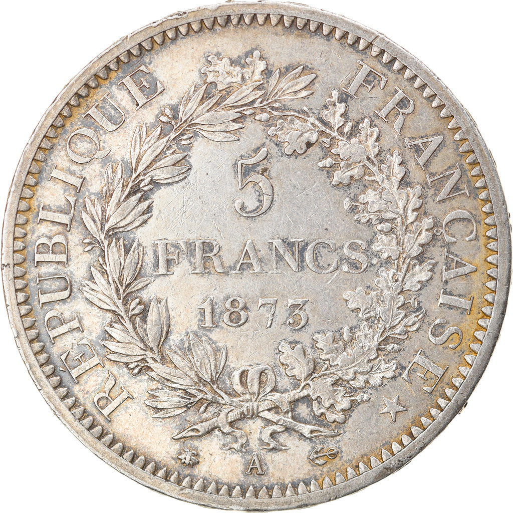 Moneta, Francja, Hercule, 5 Francs, 1873, Paris, AU(50-53), Srebro, KM:820.1