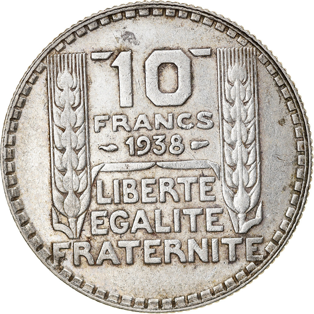 Moneta, Francja, Turin, 10 Francs, 1938, Paris, AU(50-53), Srebro, KM:878