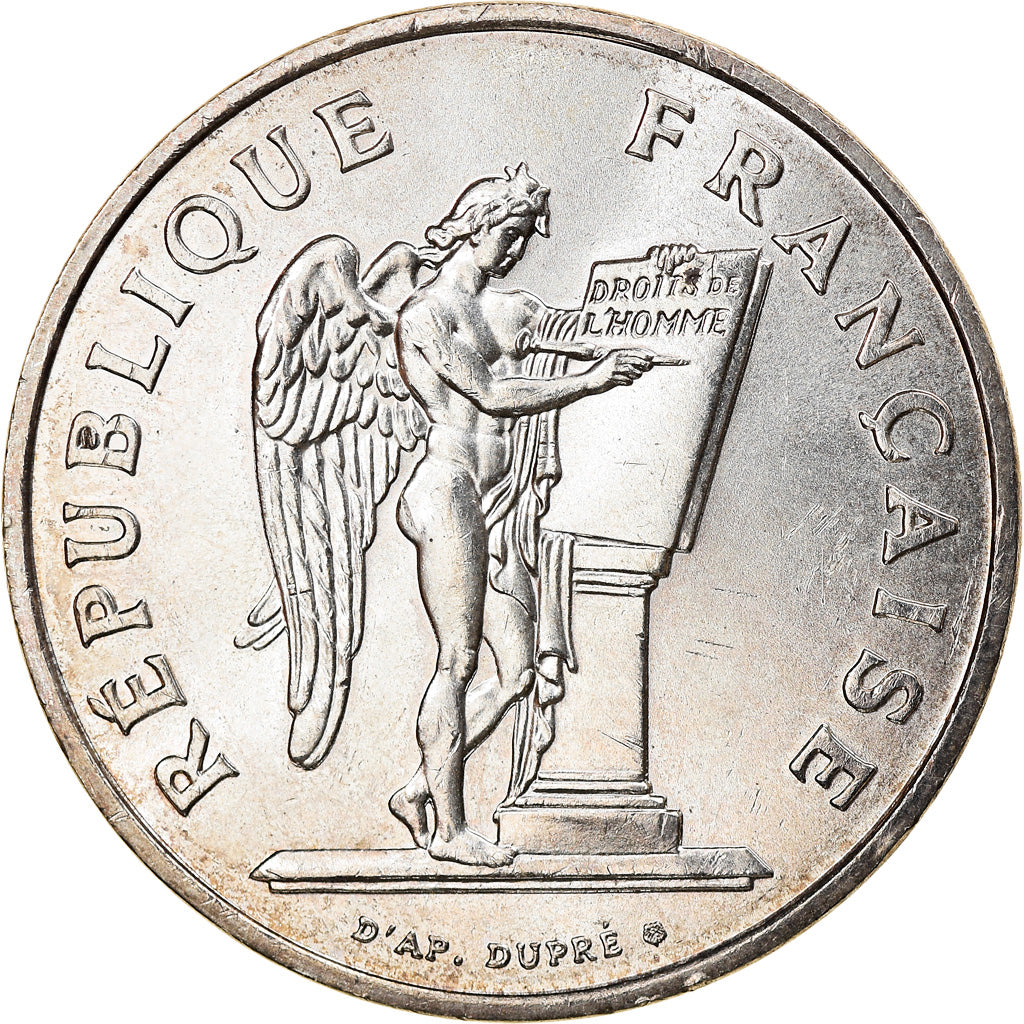 Moeda, França, Droits de l'Homme, 100 Francs, 1989, MS(60-62), Prata, KM:970