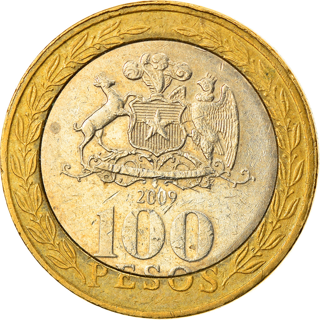 Coin, Chile, 100 Pesos, 2009, Santiago, AU(50-53), Bi-Metallic, KM:236