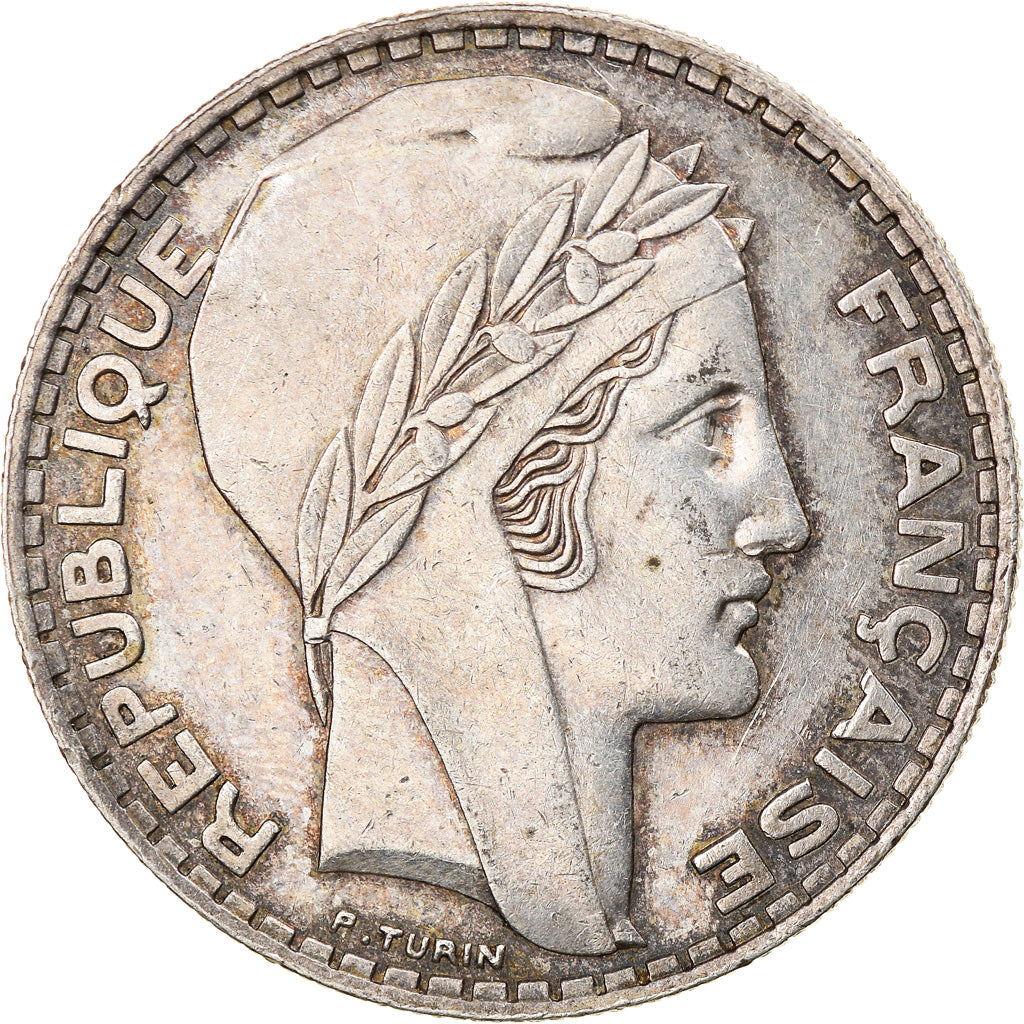 Moneda, Francia, Turin, 20 Francs, 1937, Paris, MBC+, Plata, KM:879, Gadoury:852