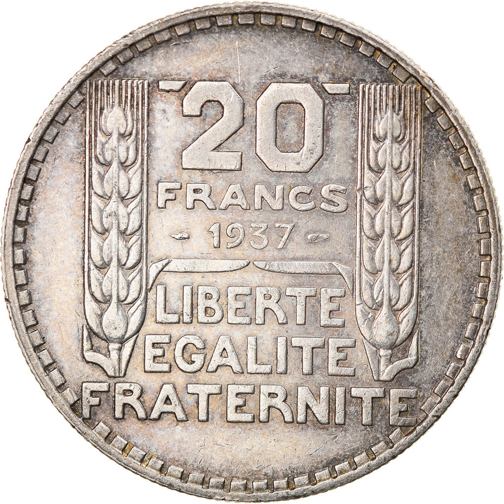 Moneda, Francia, Turin, 20 Francs, 1937, Paris, MBC+, Plata, KM:879, Gadoury:852