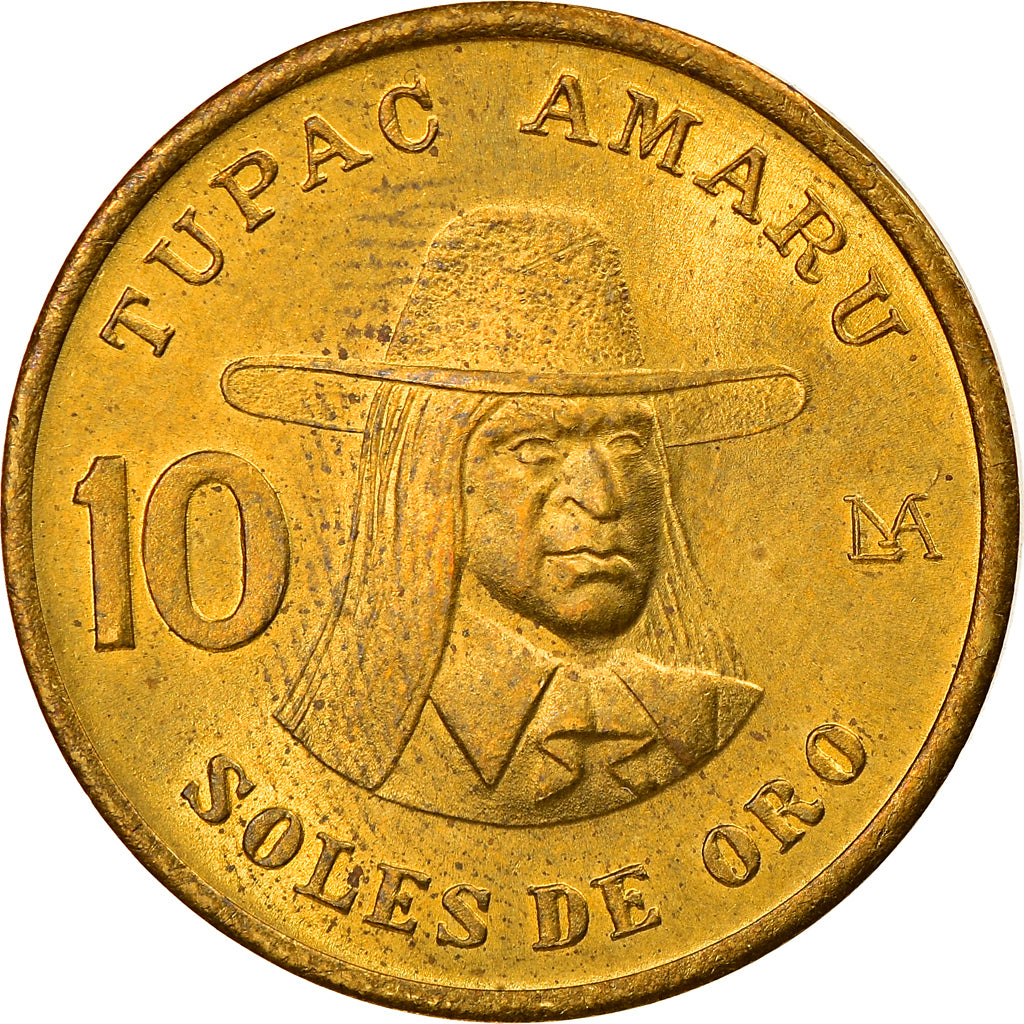 Coin, Peru, 10 Soles, 1981, AU(55-58), Brass, KM:272.2