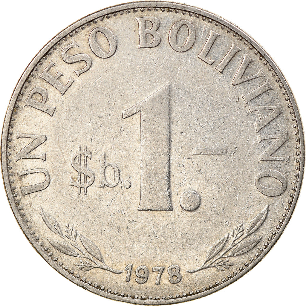 Moneda, Bolivia, Peso Boliviano, 1978, MBC, Níquel recubierto de acero, KM:192