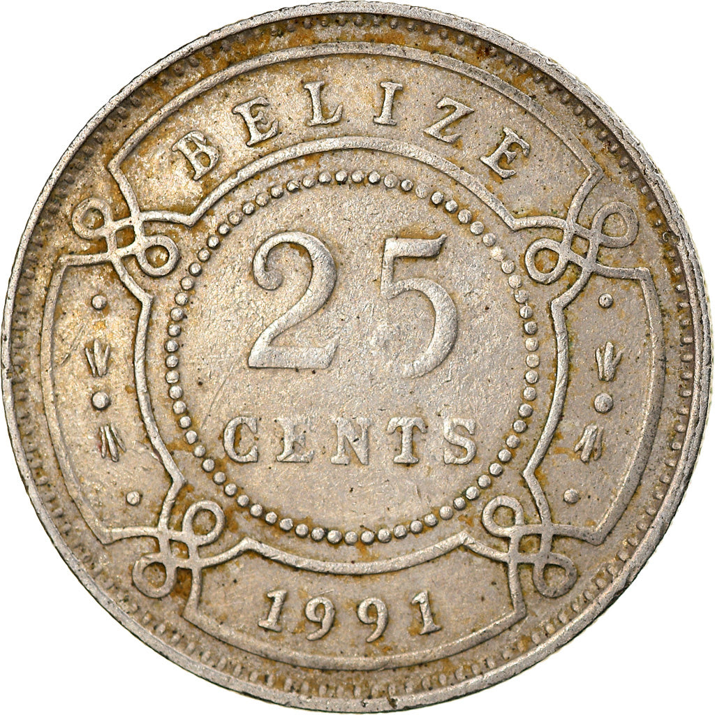 Moneta, Belize, 25 Cents, 1991, EF(40-45), Miedź-Nikiel, KM:36
