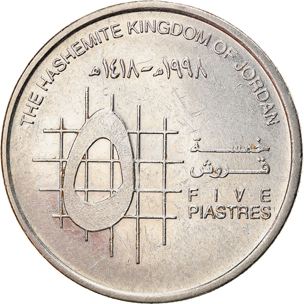 Monnaie, Jordan, Hussein, 5 Piastres, 1998/AH1418, TTB+, Nickel plated steel