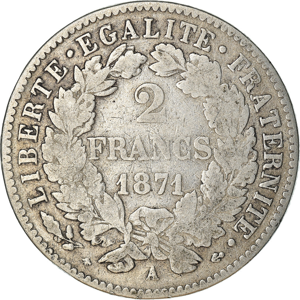 Münze, Frankreich, Cérès, 2 Francs, 1871, Paris, S, Silber, KM:817.1