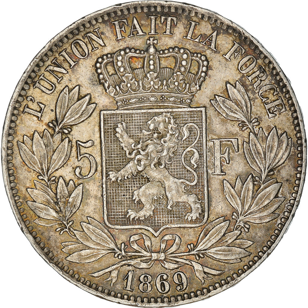 Moneta, Belgio, Leopold II, 5 Francs, 5 Frank, 1869, BB, Argento, KM:24