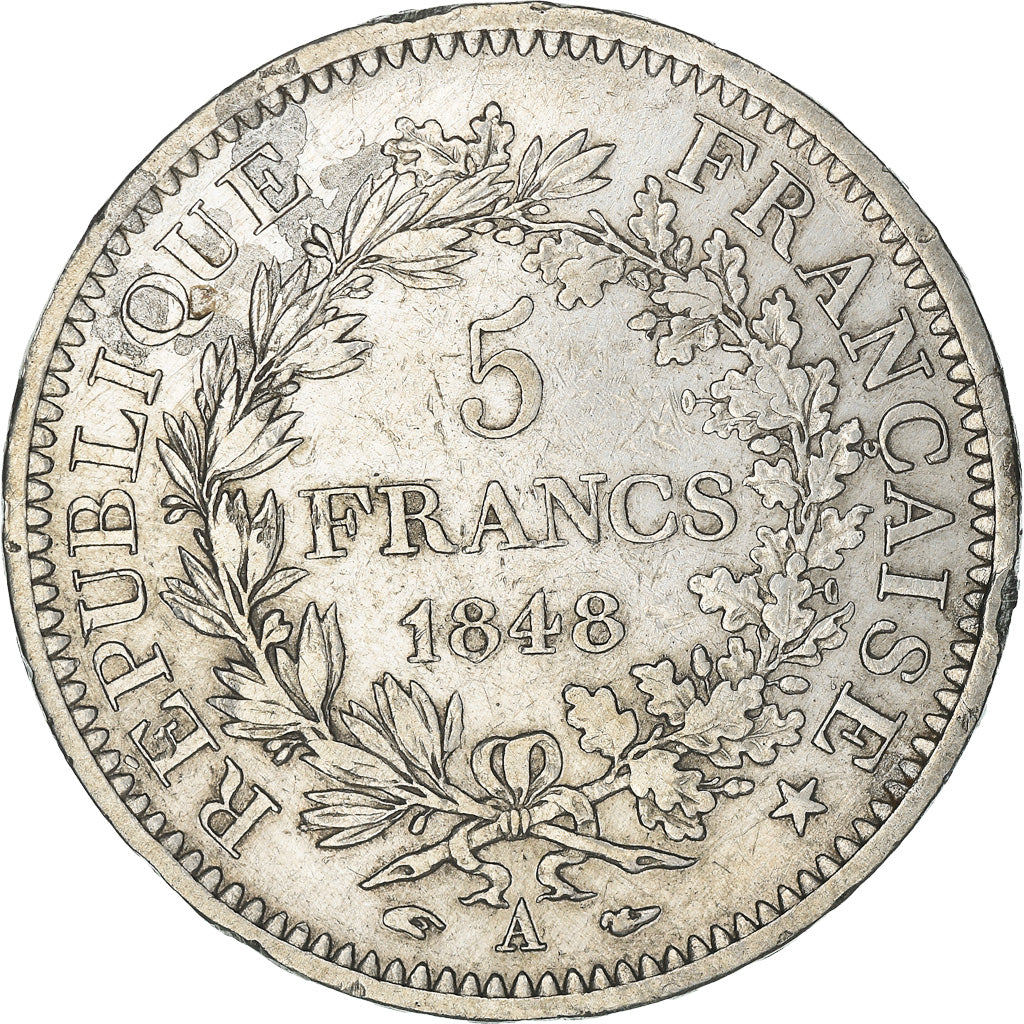 Moneta, Francja, Hercule, 5 Francs, 1848, Paris, VF(30-35), Srebro, KM:756.1