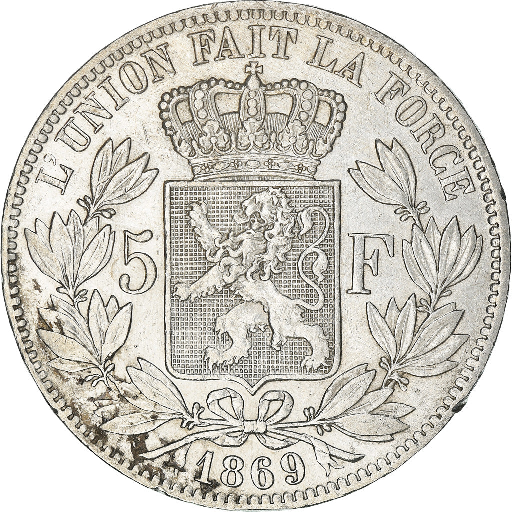 Coin, Belgium, Leopold II, 5 Francs, 5 Frank, 1869, EF(40-45), Silver, KM:24