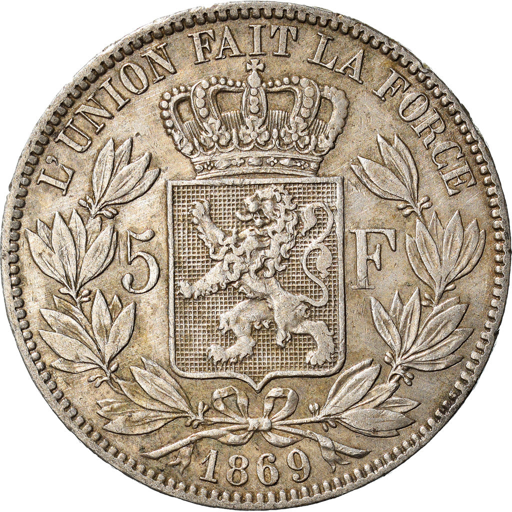 Coin, Belgium, Leopold II, 5 Francs, 5 Frank, 1869, EF(40-45), Silver, KM:24