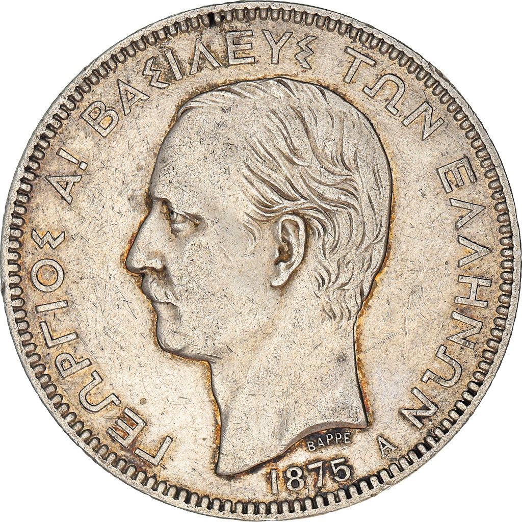 Coin, Greece, George I, 5 Drachmai, 1875, Paris, EF(40-45), Silver, KM:46