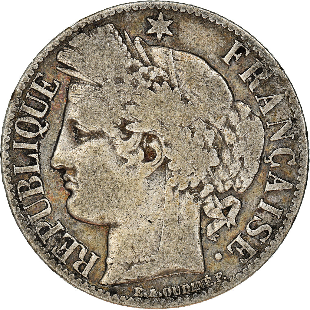 Moneta, Francia, Cérès, Franc, 1871, Paris, MB+, Argento, KM:822.1