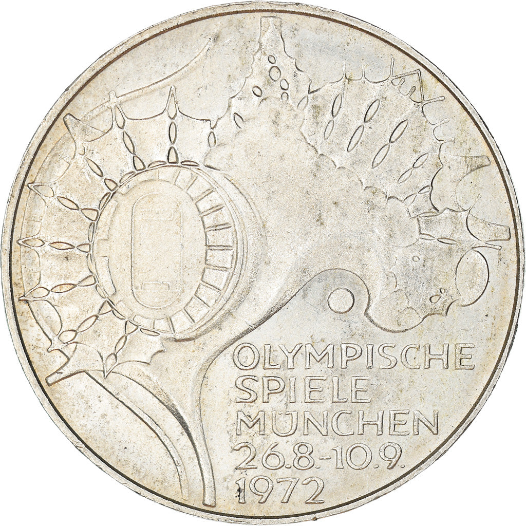 Moneta, Niemcy - RFN, 10 Mark, 1972, Stuttgart, AU(55-58), Srebro, KM:133