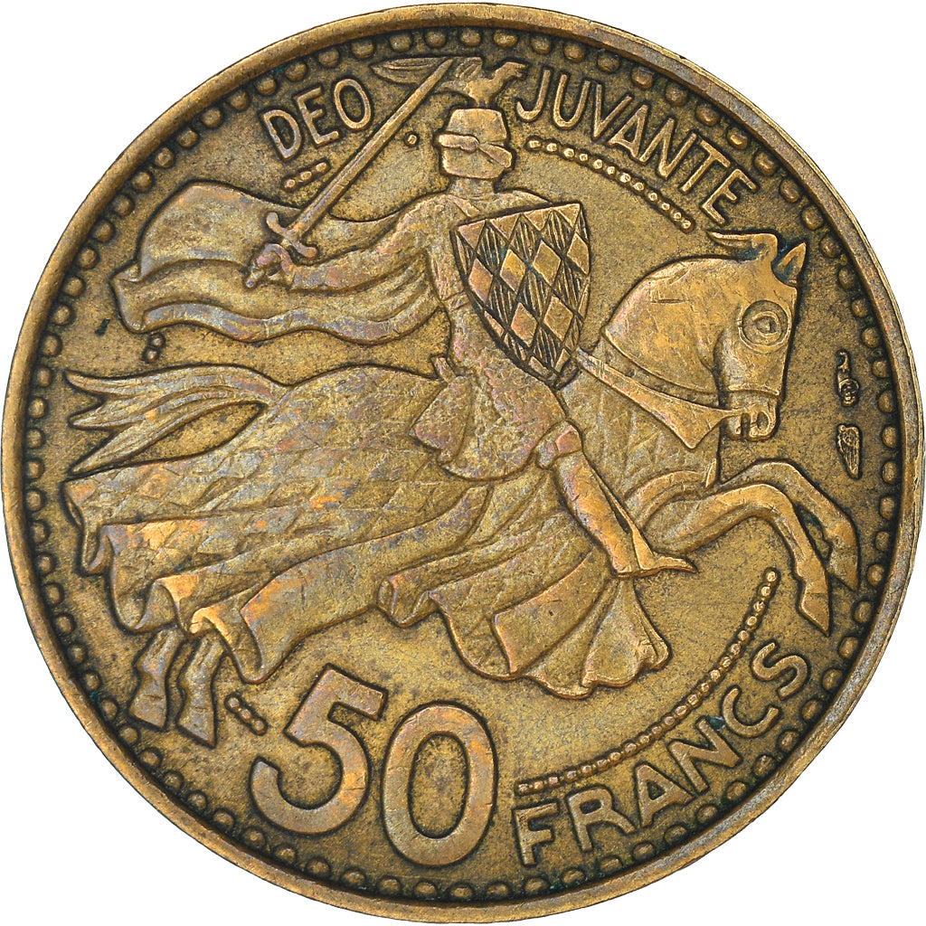 Coin, Monaco, Rainier III, 50 Francs, Cinquante, 1950, AU(50-53)