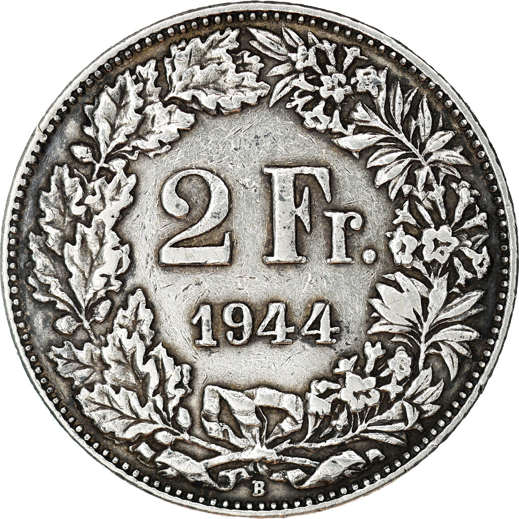 Coin, Switzerland, 2 Francs, 1944, Bern, EF(40-45), Silver, KM:21