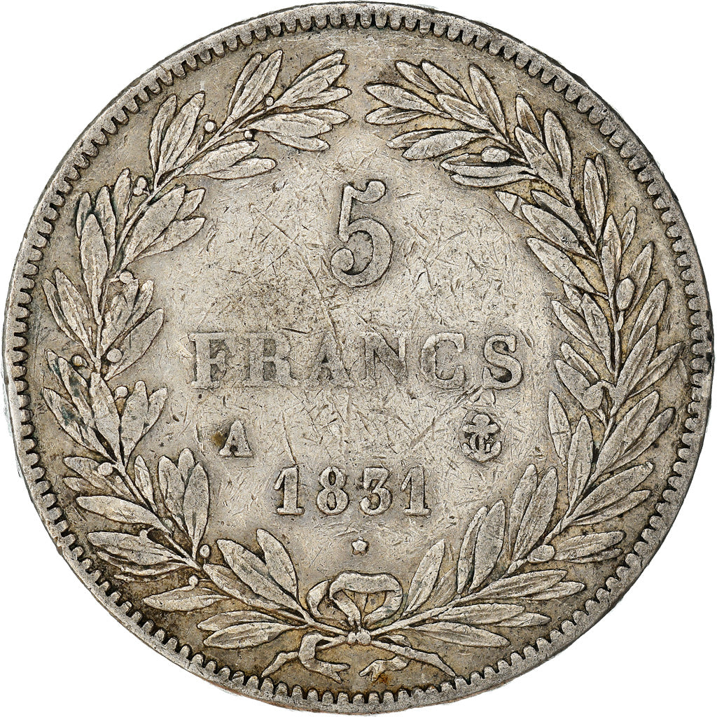 Moneda, Francia, Louis-Philippe, 5 Francs, 1831, Paris, BC+, Plata, KM:736.1