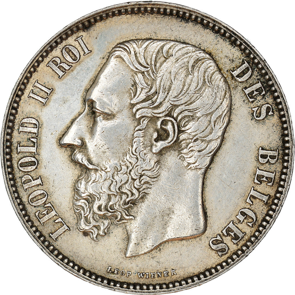 Moneda, Bélgica, Leopold II, 5 Francs, 5 Frank, 1875, MBC, Plata, KM:24