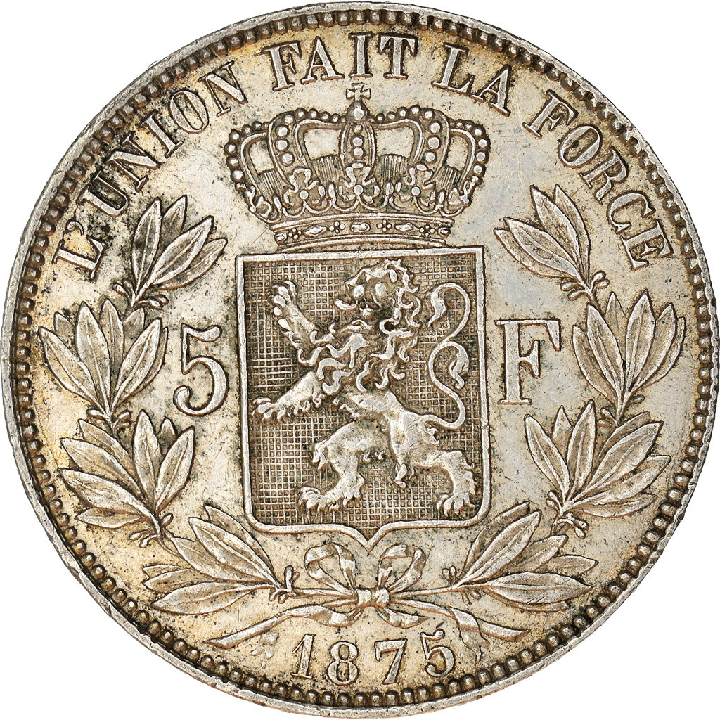 Moneda, Bélgica, Leopold II, 5 Francs, 5 Frank, 1875, MBC, Plata, KM:24