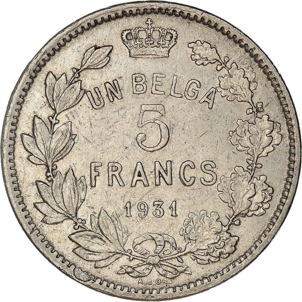 Coin, Belgium, 5 Francs, 5 Frank, 1931, EF(40-45), Nickel, KM:97.1