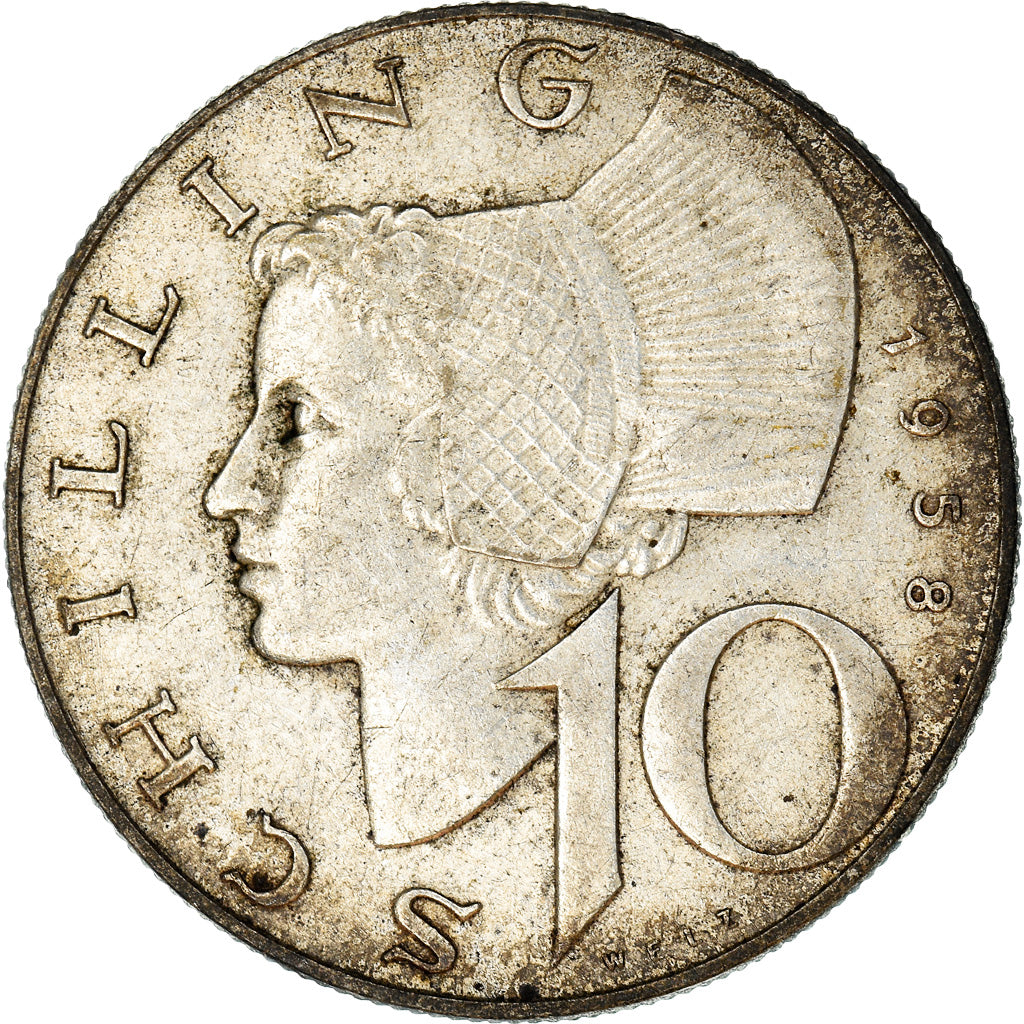 Coin, Austria, 10 Schilling, 1958, AU(50-53), Silver, KM:2882