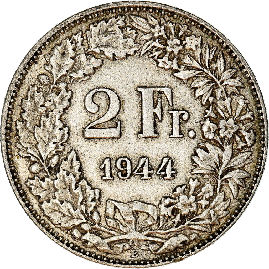 Coin, Switzerland, 2 Francs, 1944, Bern, EF(40-45), Silver, KM:21