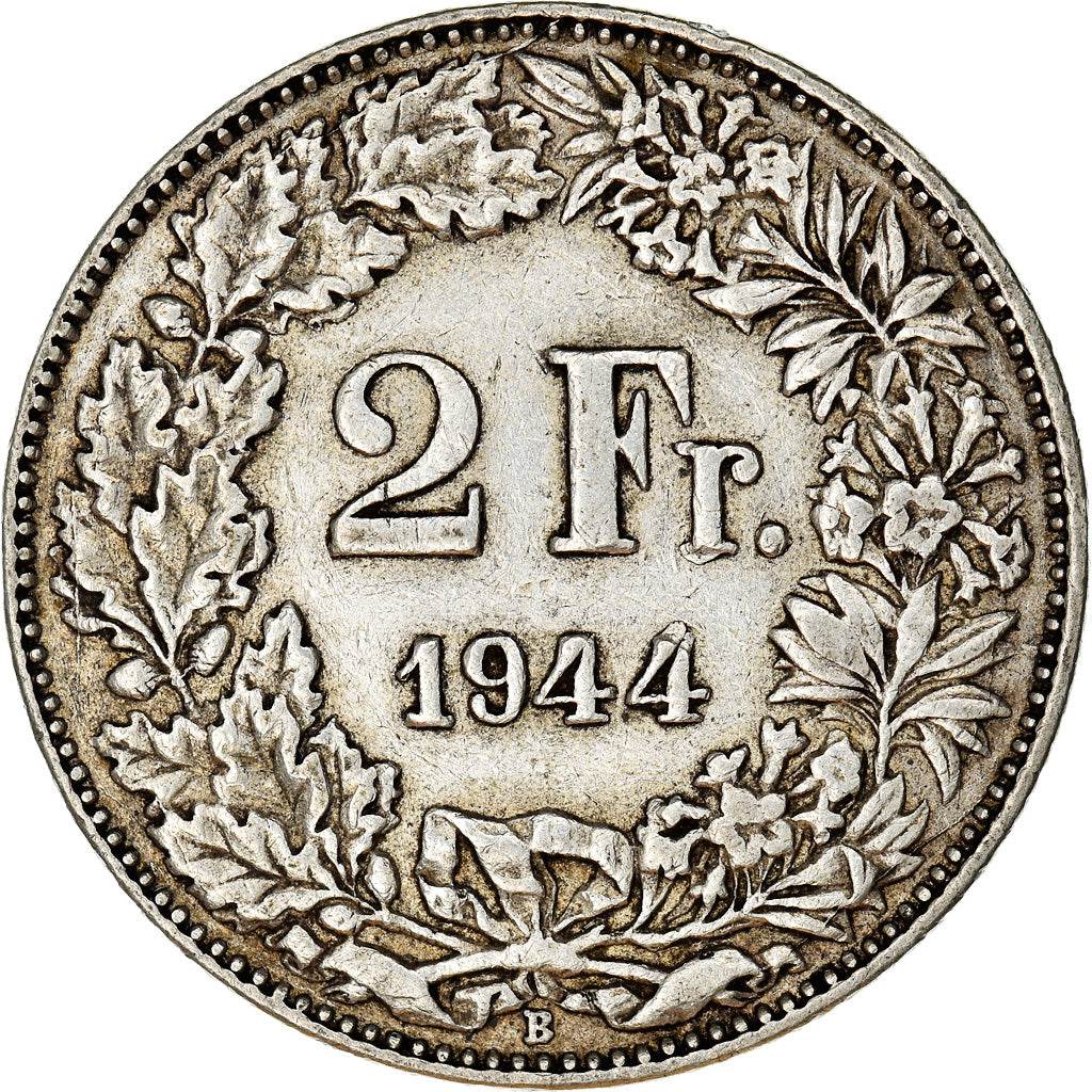 Coin, Switzerland, 2 Francs, 1944, Bern, EF(40-45), Silver, KM:21