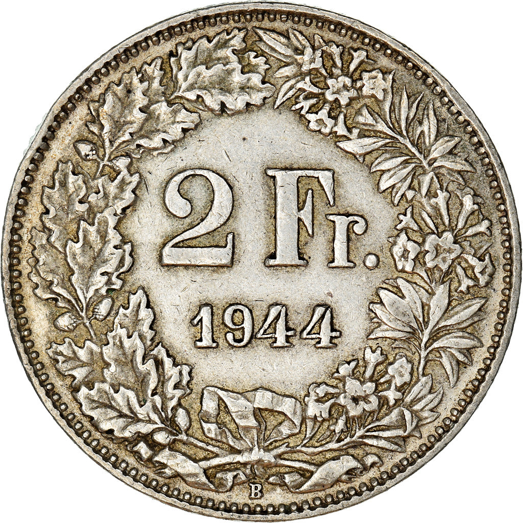 Coin, Switzerland, 2 Francs, 1944, Bern, EF(40-45), Silver, KM:21