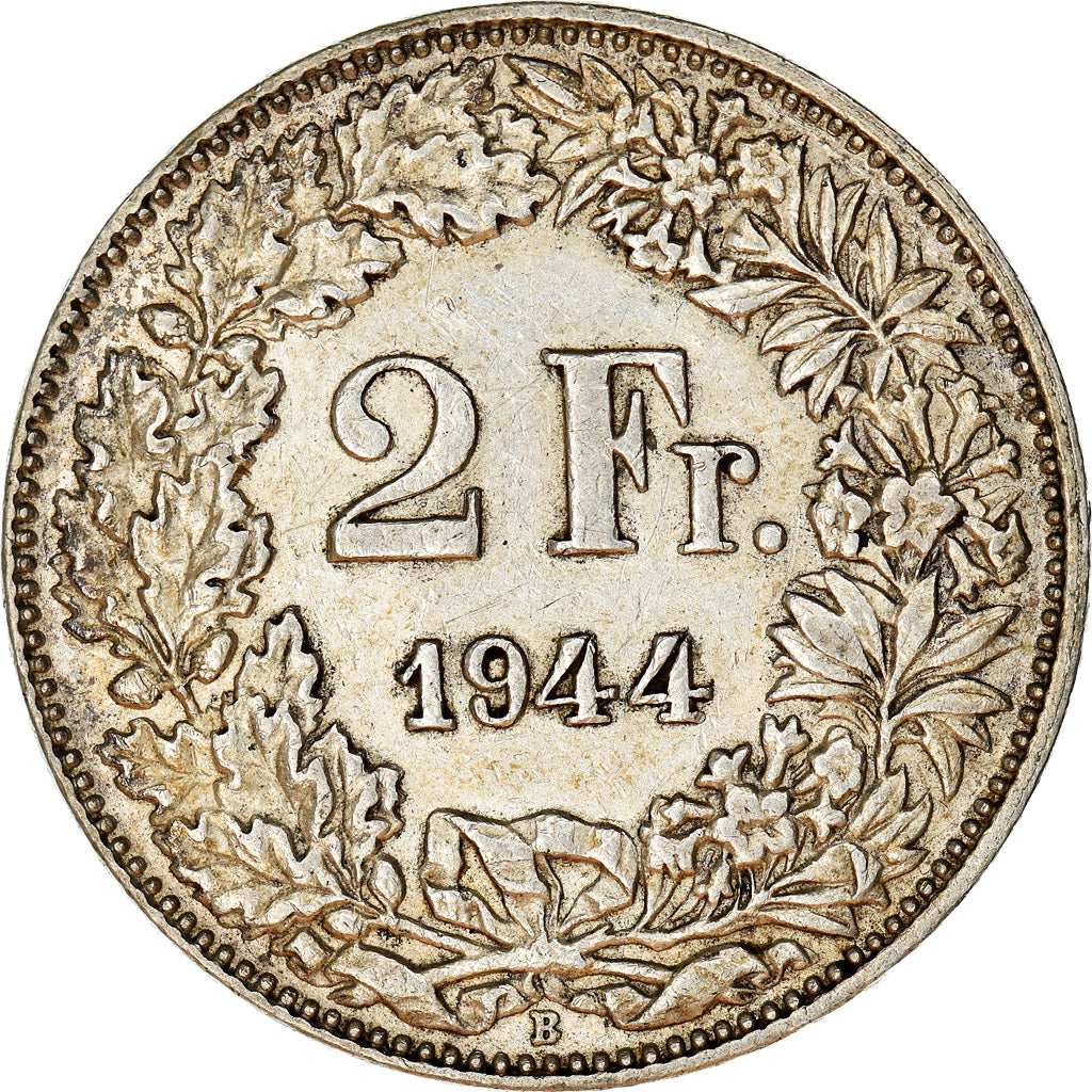 Munten, Zwitserland, 2 Francs, 1944, Bern, ZF+, Zilver, KM:21