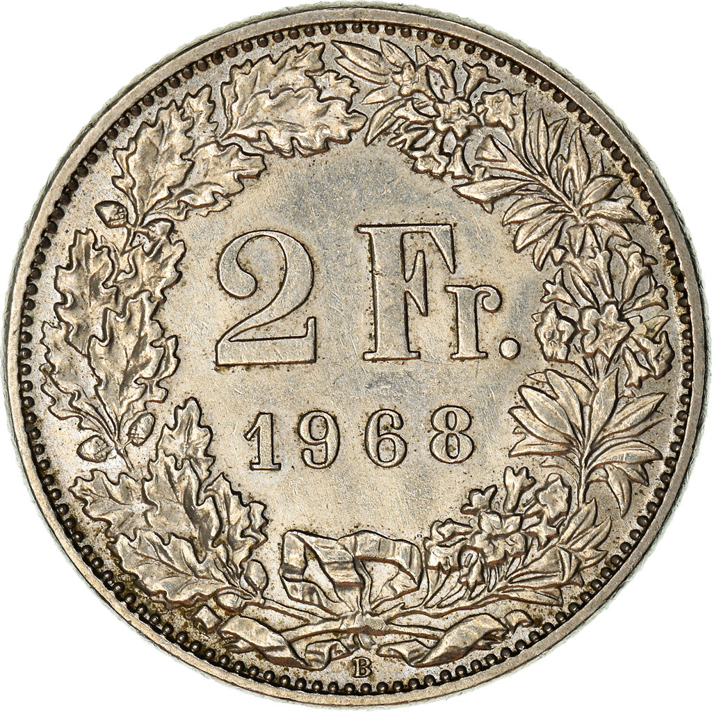 Coin, Switzerland, 2 Francs, 1968, Bern, AU(55-58), Copper-nickel, KM:21a.1