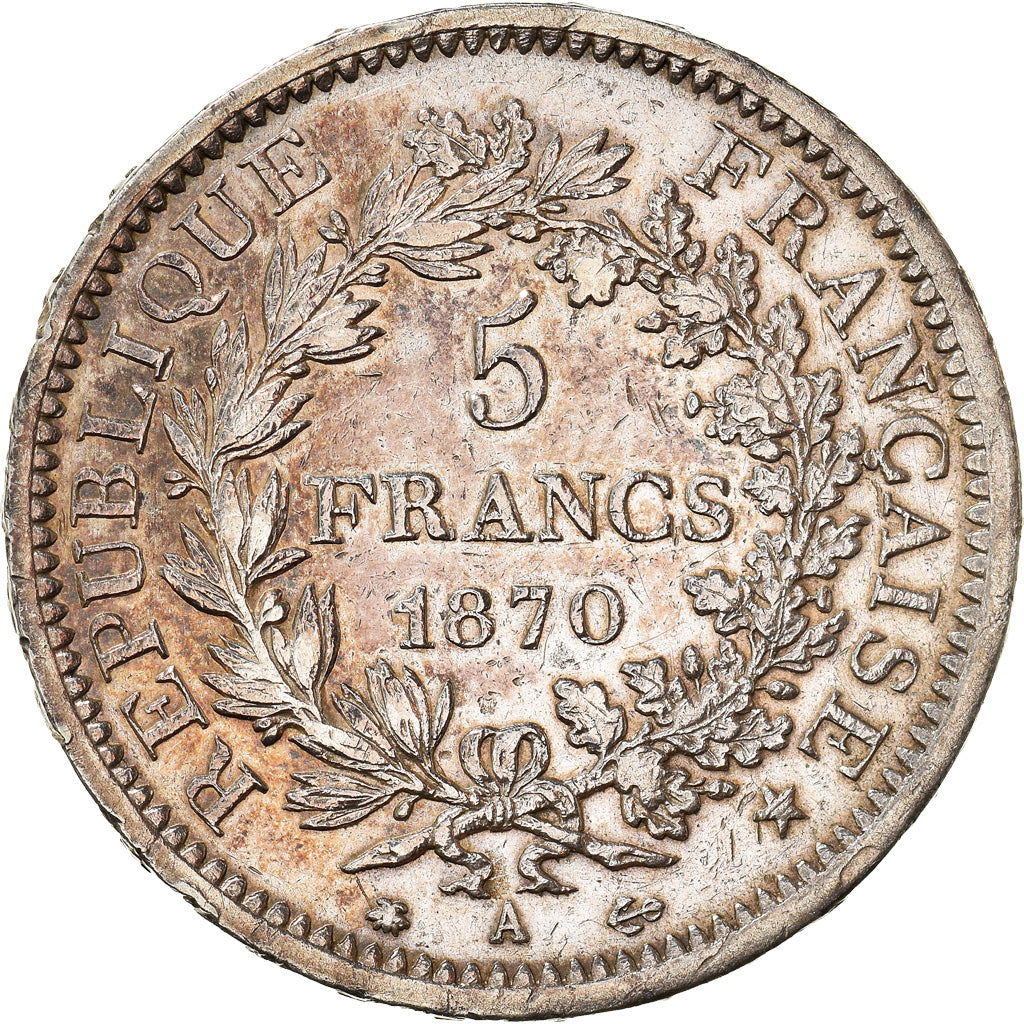 Moneda, Francia, Hercule, 5 Francs, 1870, Paris, MBC, Plata, KM:820.1