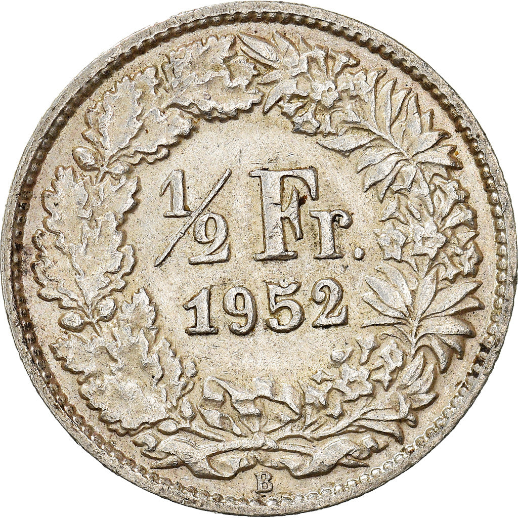 Münze, Schweiz, 1/2 Franc, 1952, Bern, SS+, Silber, KM:23