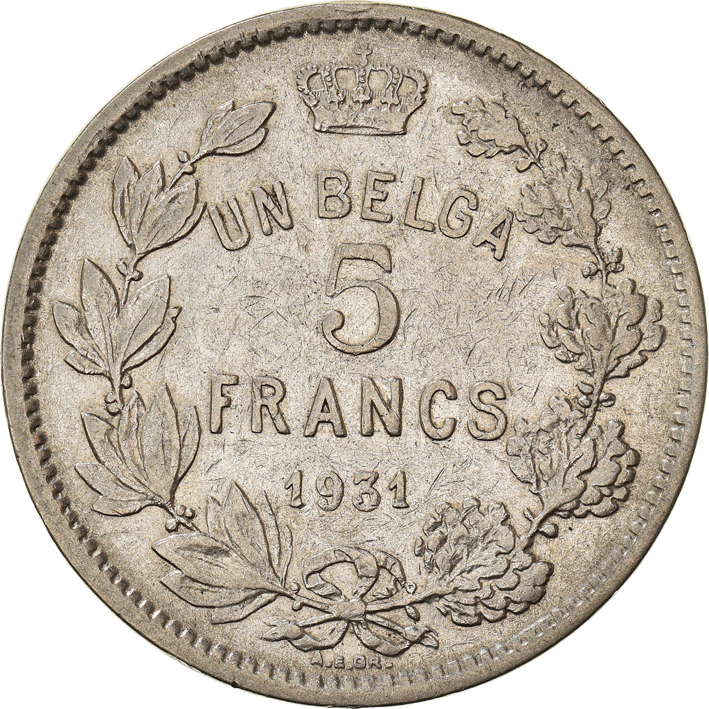 Coin, Belgium, Albert I, 5 Francs, 5 Frank, 1931, AU(50-53), Nickel, KM:97.1