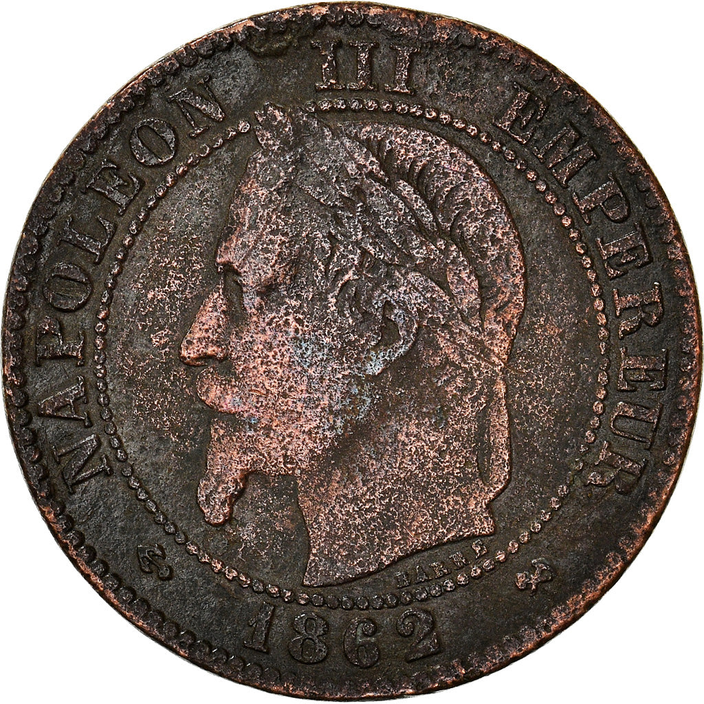Moneda, Francia, Napoleon III, 2 Centimes, 1862, Bordeaux, BC+, Bronce