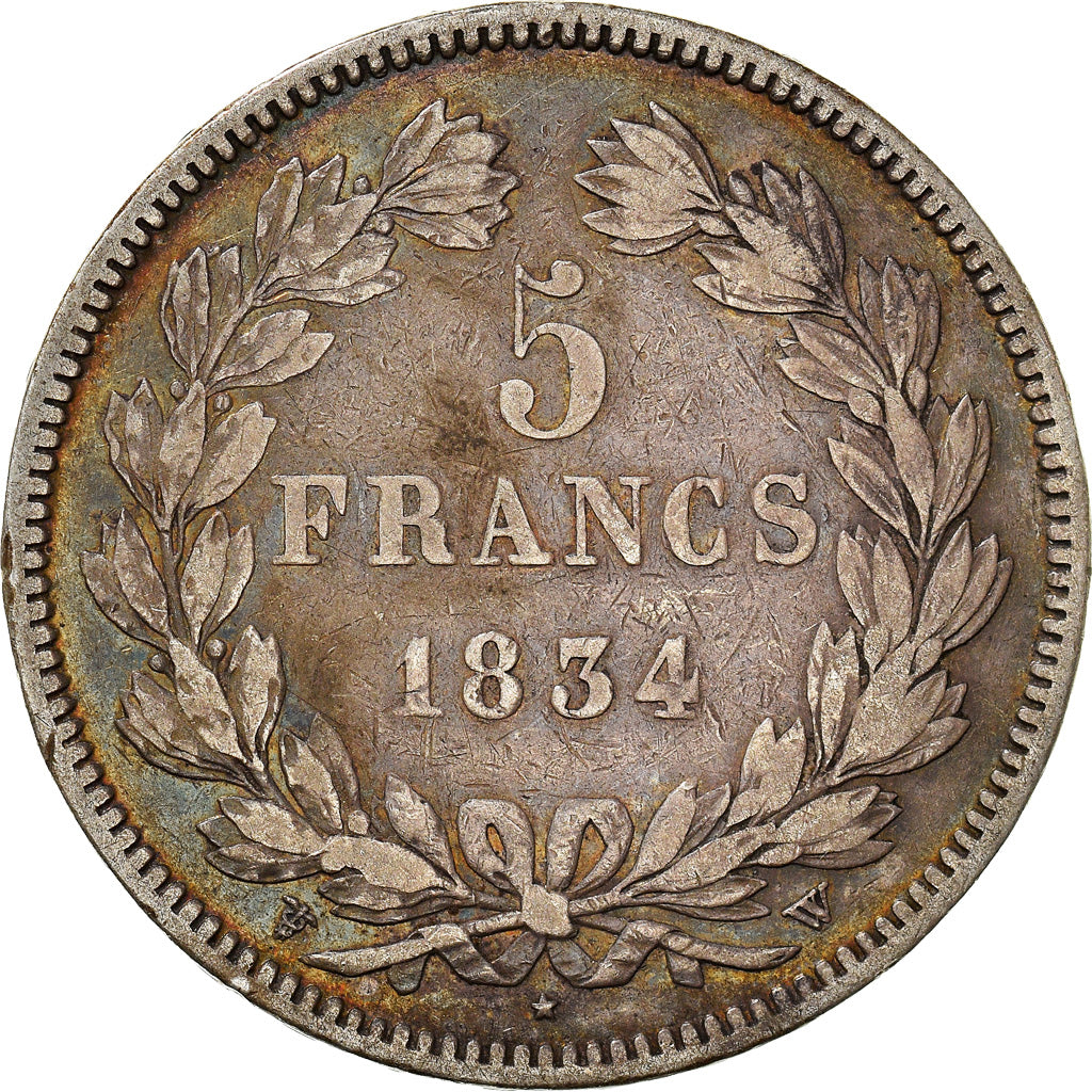 Moneta, Francja, Louis-Philippe, 5 Francs, 1834, Lille, VF(30-35), Srebro