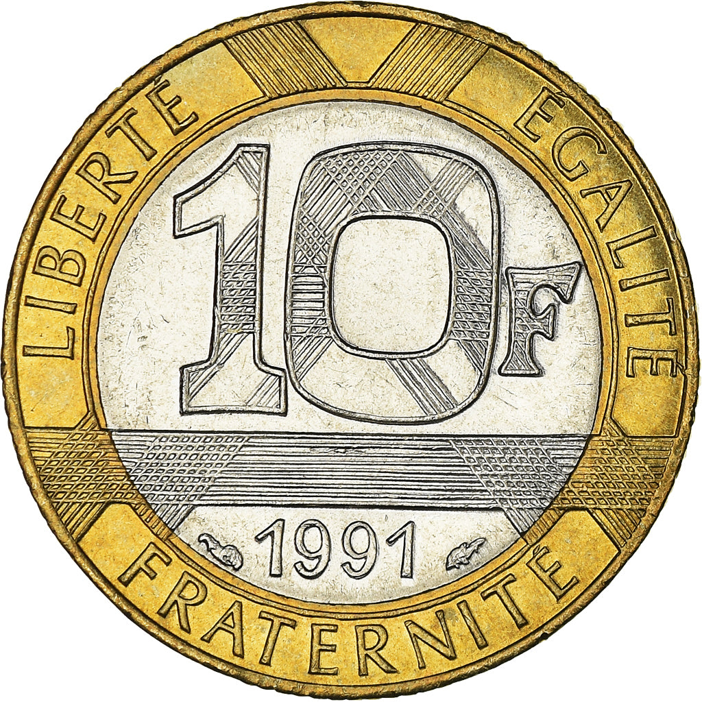 Münze, Frankreich, Génie, 10 Francs, 1991, VZ, Bi-Metallic, KM:964.1