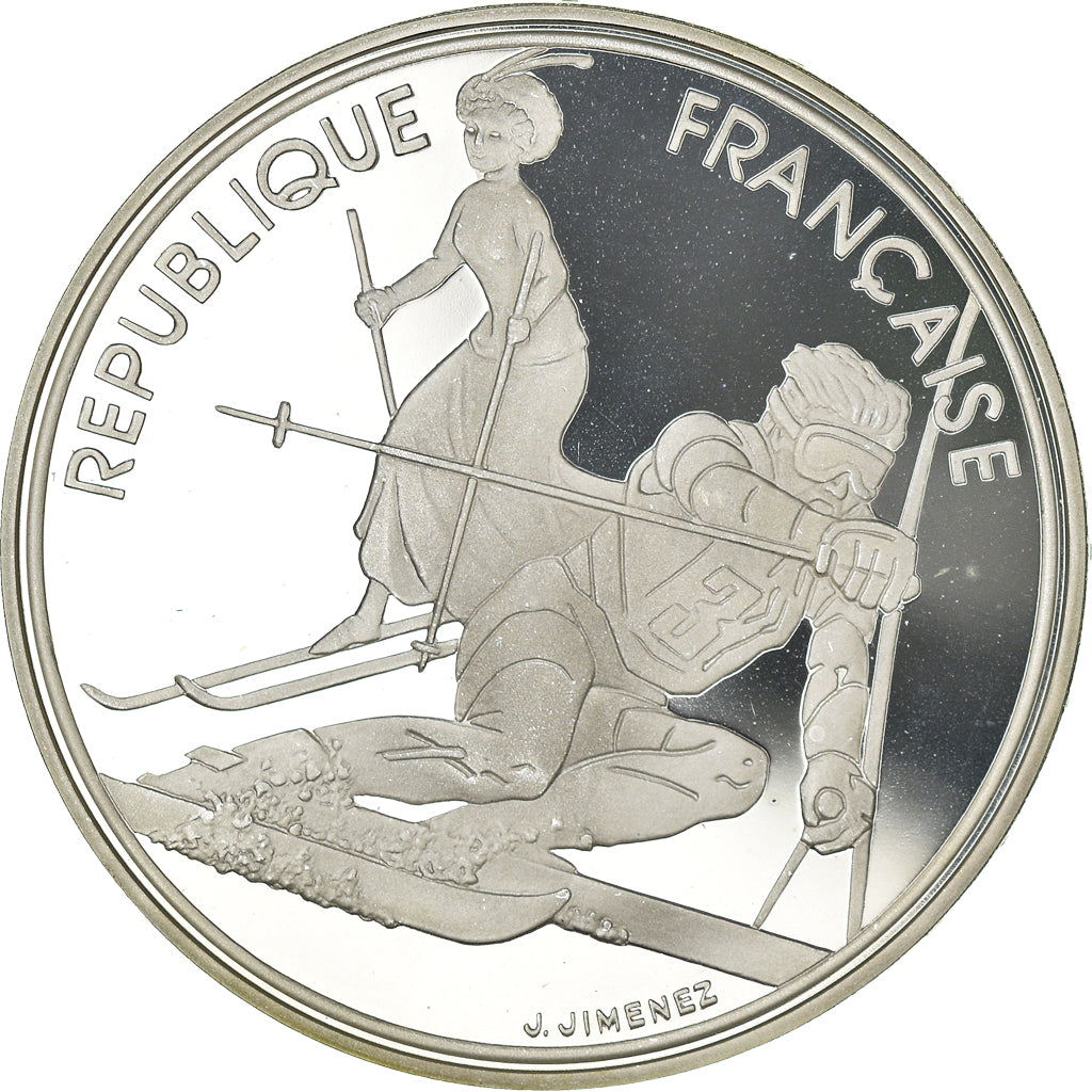 Munten, Frankrijk, patinage artistique, 100 Francs, 1990, FDC, Zilver, KM:984