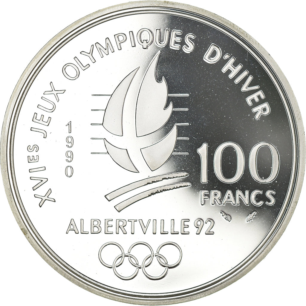 Munten, Frankrijk, patinage artistique, 100 Francs, 1990, FDC, Zilver, KM:984