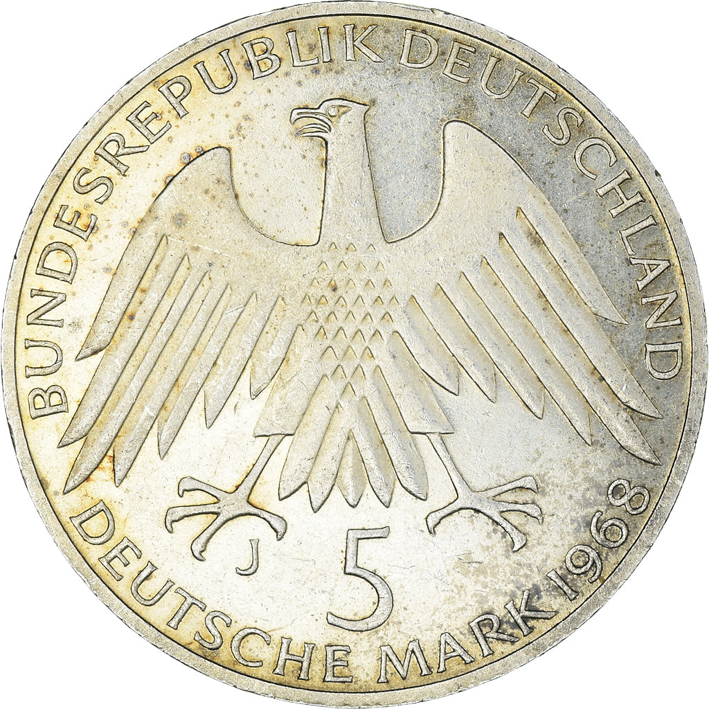 Moeda, ALEMANHA - REPÚBLICA FEDERAL, 5 Mark, 1968, Hamburg, Germany, AU(50-53)