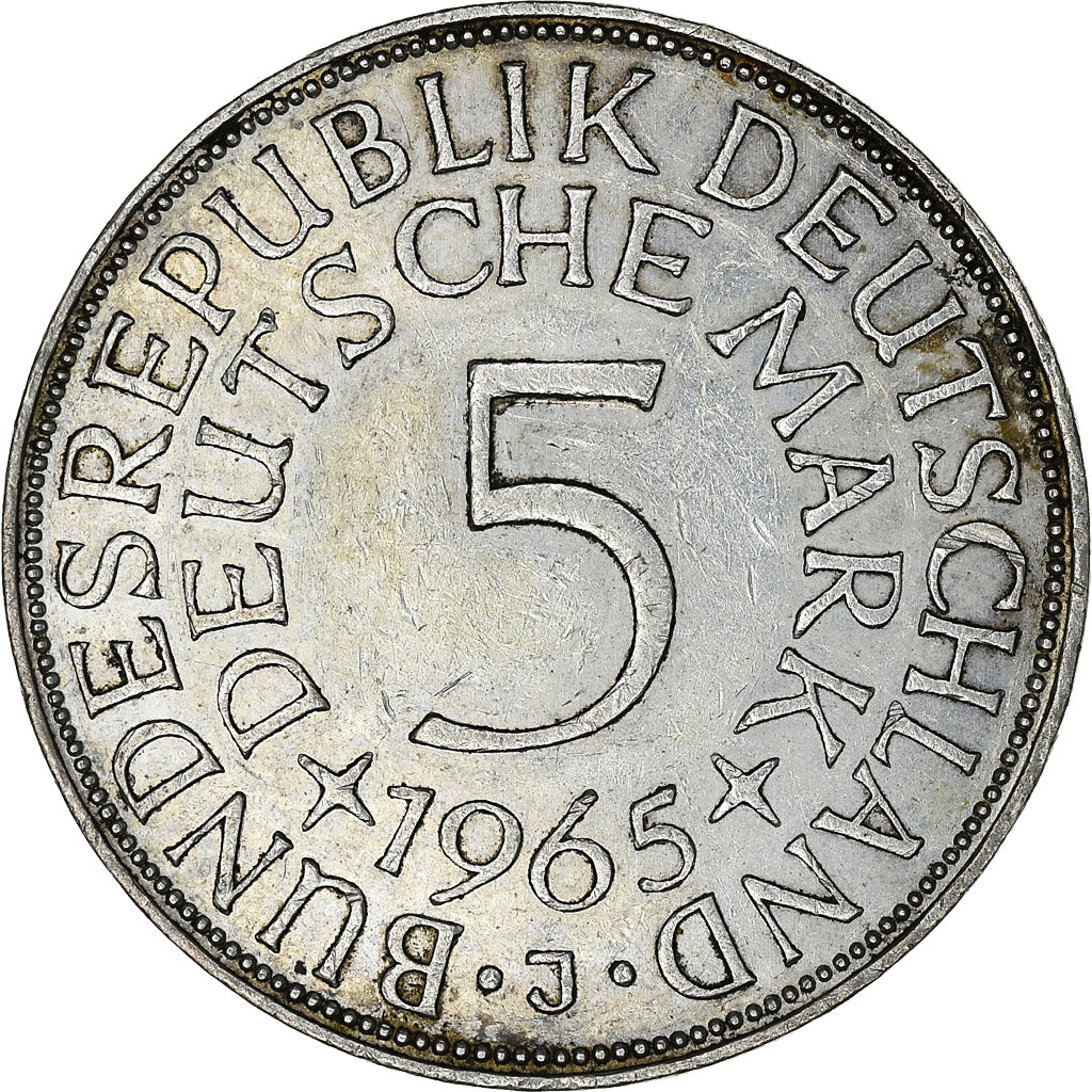 Coin, GERMANY - FEDERAL REPUBLIC, 5 Mark, 1965, Hambourg, AU(50-53), Silver