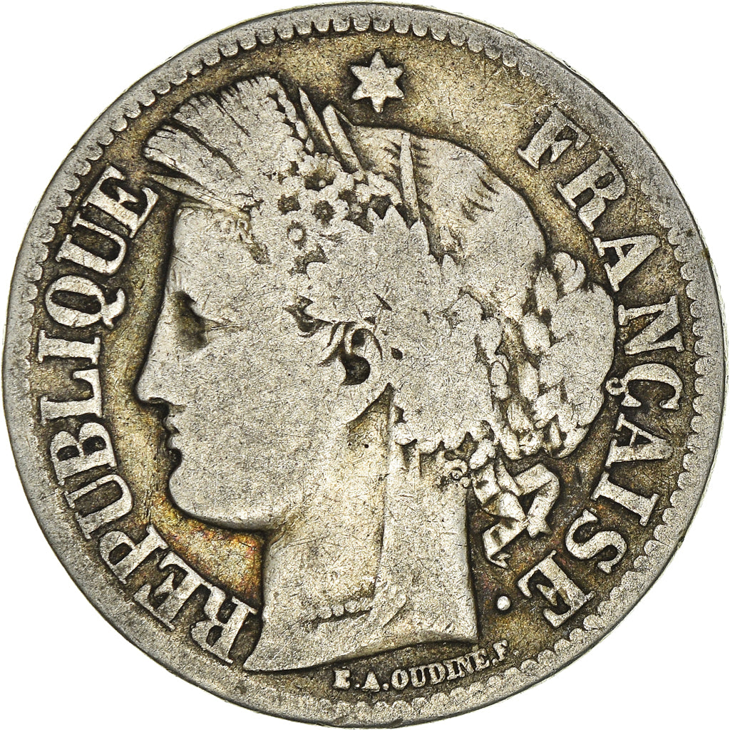 Moneta, Francia, Cérès, 2 Francs, 1871, Bordeaux, B+, Argento, KM:816.2