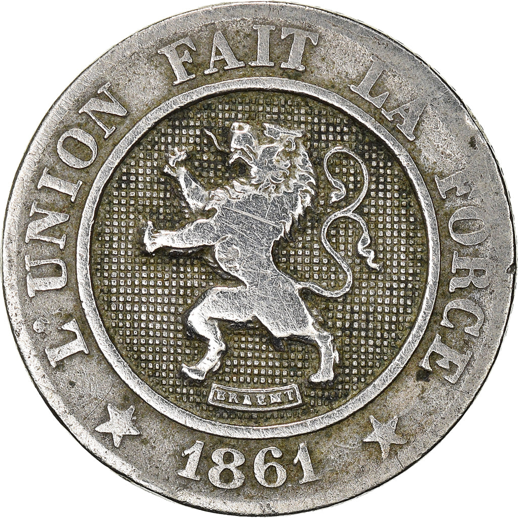 Moneta, Belgia, Leopold I, 10 Centimes, 1861, VF(20-25), Miedź-Nikiel, KM:22