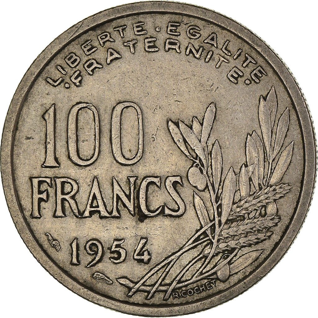 Moeda, França, Cochet, 100 Francs, 1954, Paris, EF(40-45), Cobre-níquel