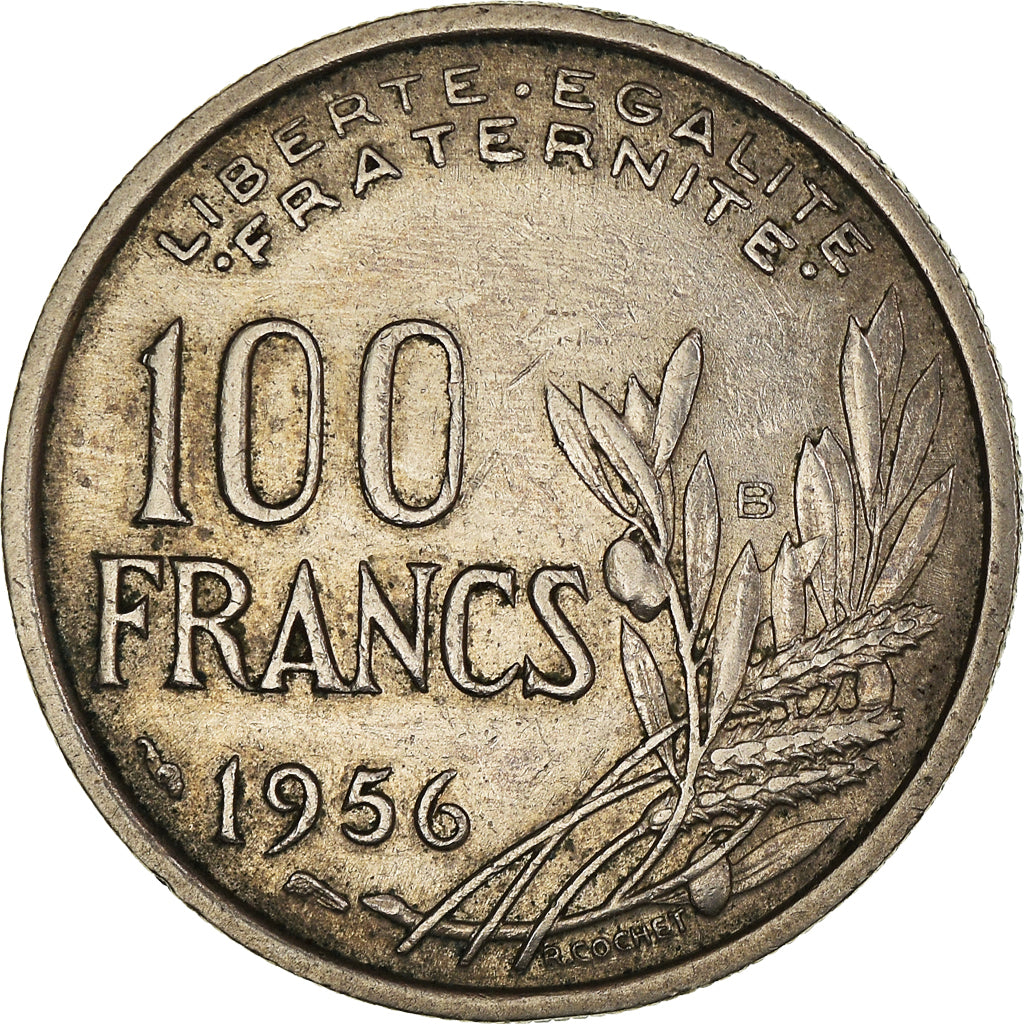 Moneta, Francia, Cochet, 100 Francs, 1956, Beaumont - Le Roger, BB, Rame-nichel