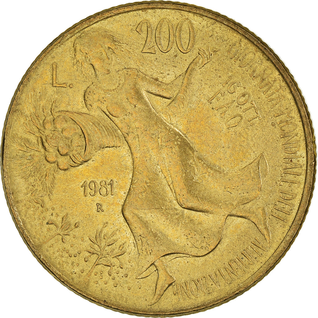 Moeda, Itália, 200 Lire, 1981, Rome, AU(50-53), Alumínio-Bronze, KM:109
