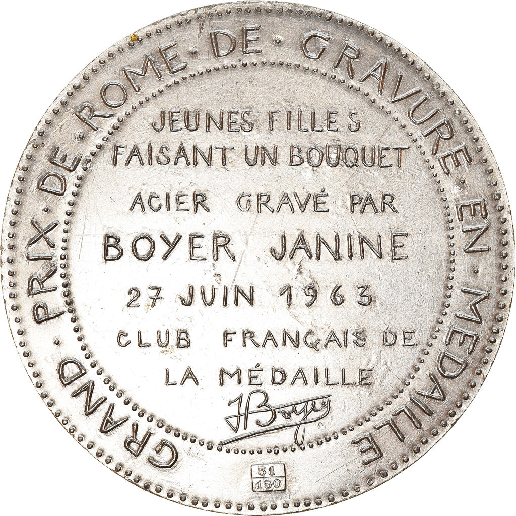 France, Medal, Gravure, Grand Prix de Rome, Jeunes Filles, Arts & Culture, 1963