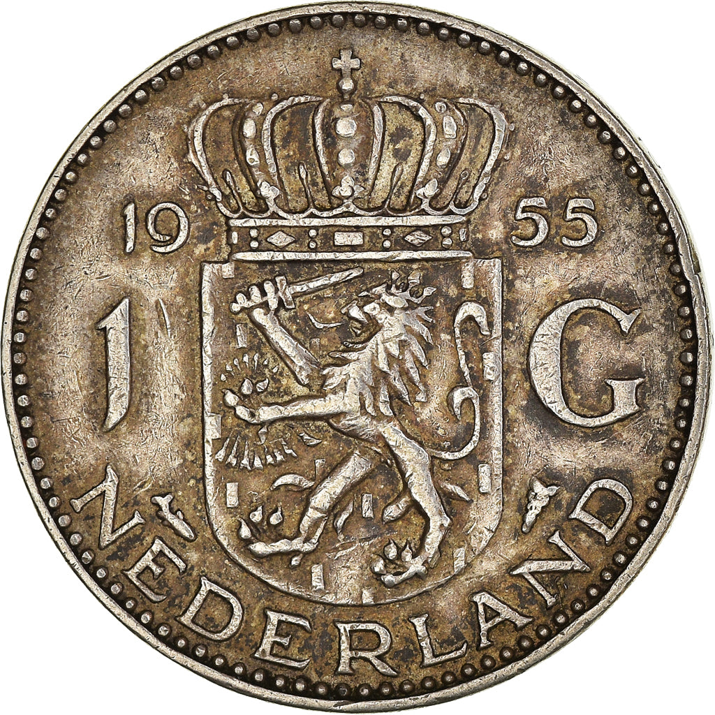 Coin, Netherlands, Juliana, Gulden, 1955, EF(40-45), Silver, KM:184