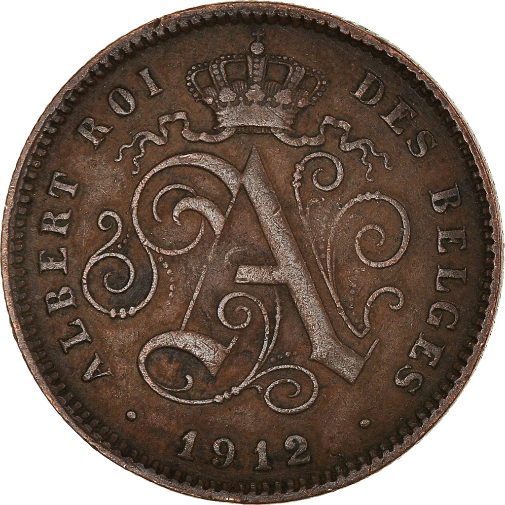 Moneta, Belgia, Albert I, 2 Centimes, 1912, EF(40-45), Miedź, KM:64